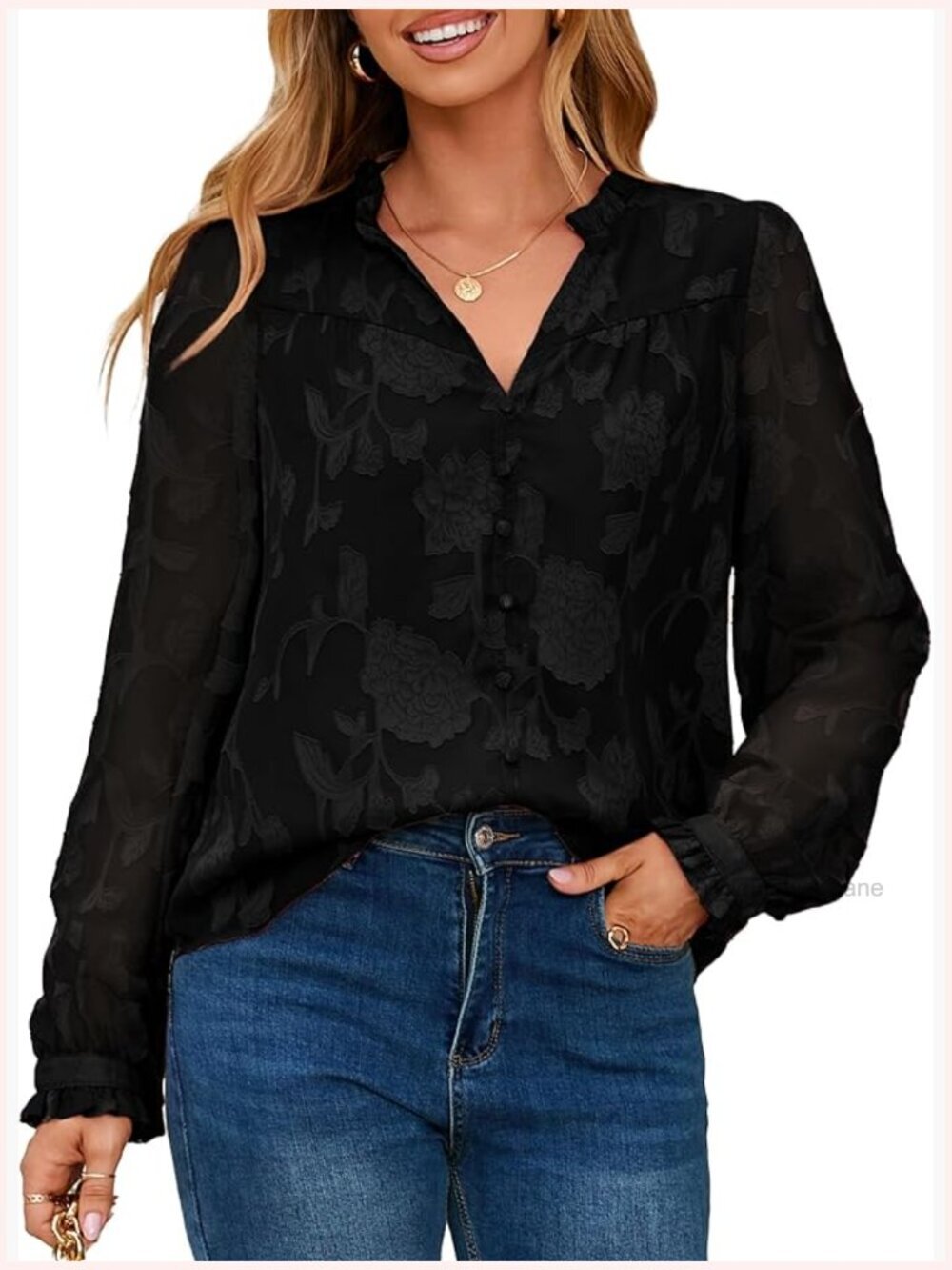 Dressy Casual Chiffon Long Sleeve V Neck Blouse Loose Business Work Top